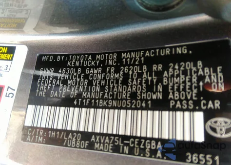 2022 Toyota Camry Xle Awd from USA, damaged, VIN 4T1F11BK9NU052041